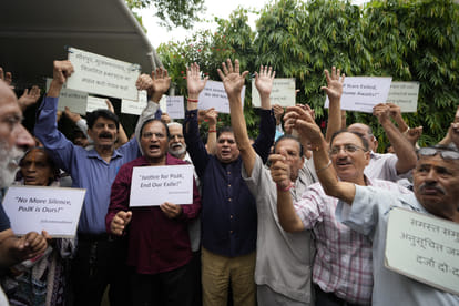 Displaced people from PoJK protest against Pakistan in Jammu.
