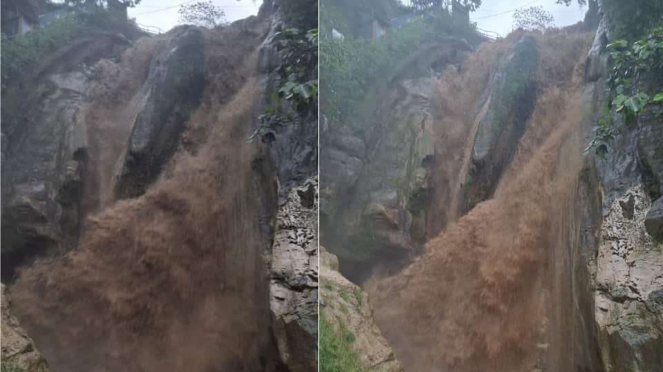 Mussoorie Torrential rain wreaks havoc water level at Bhatta Falls rises suddenly revealing furious
