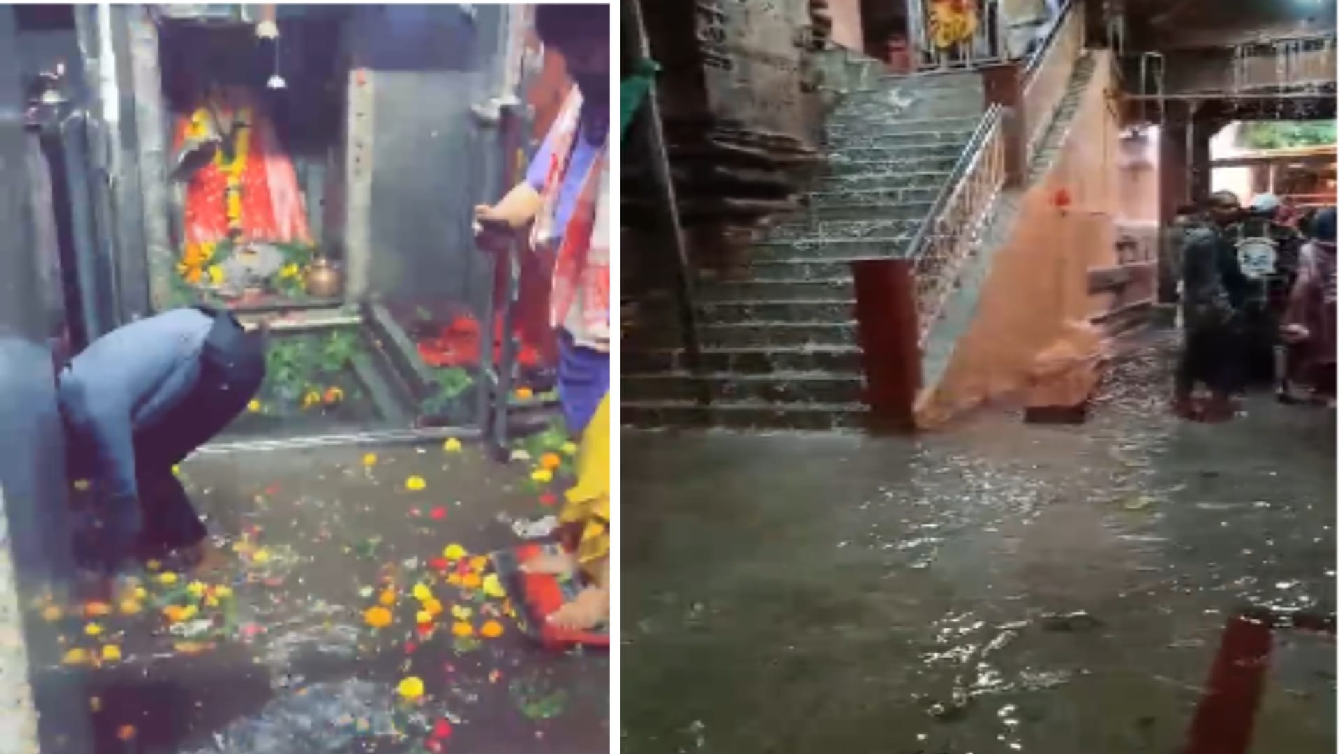 ओंकारेश्वर के गर्भगृह तक पहुंचा बारिश का पानी