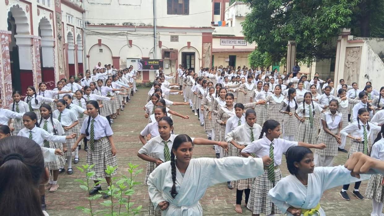 Vasant Kanya Inter College 150 students learned kick punch and block techniques in Varanasi