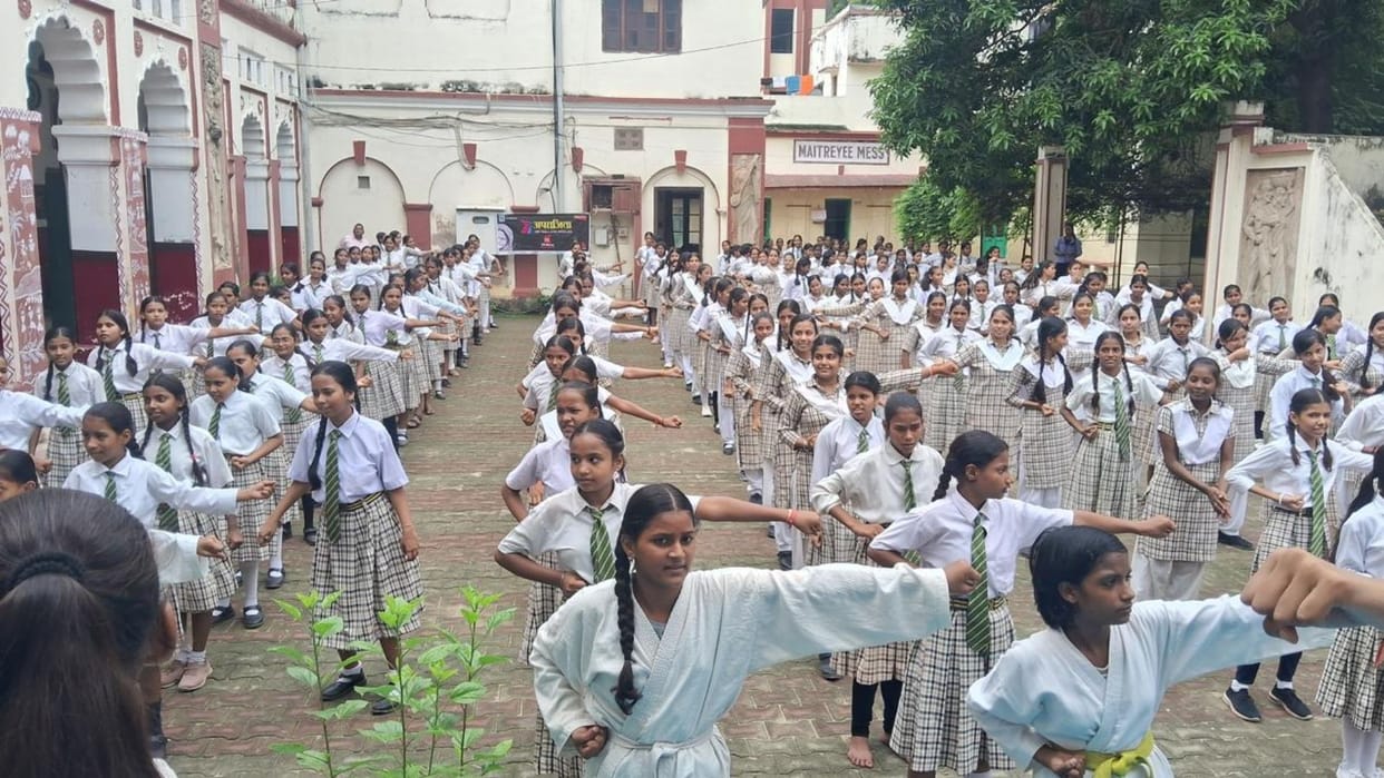 Vasant Kanya Inter College 150 students learned kick punch and block techniques in Varanasi