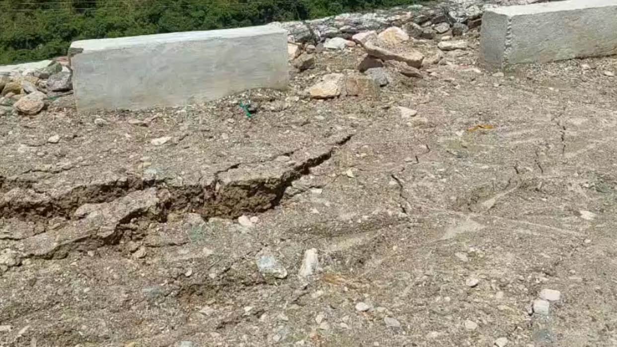 Badrinath Highway sink at Gauchar treatment work costing crores had been carried out at Kamedha.