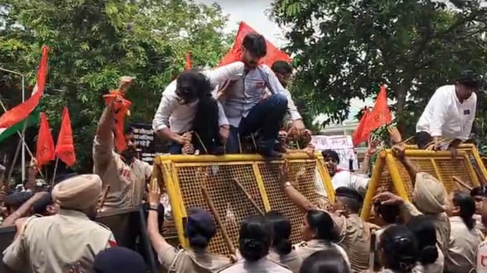 Protest By Chandigarh ABVP against Punjab paper leak demands Harjot Bains resignation