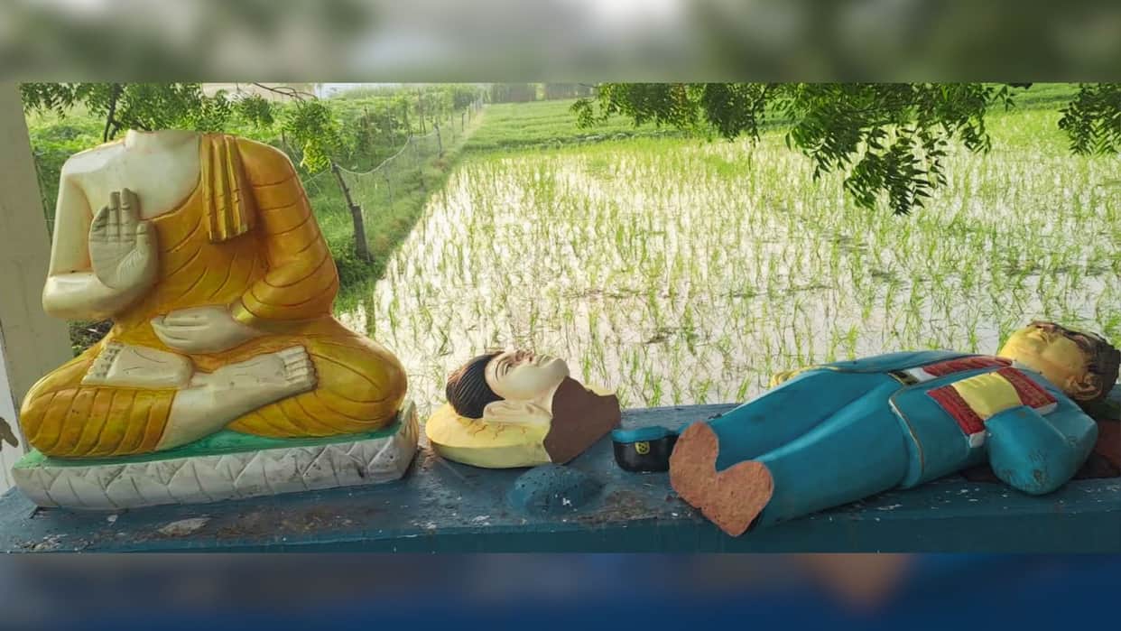 Idols of Goddess Kali, Ambedkar, Buddha, Ravidas separated in temple villagers angry police force deployed