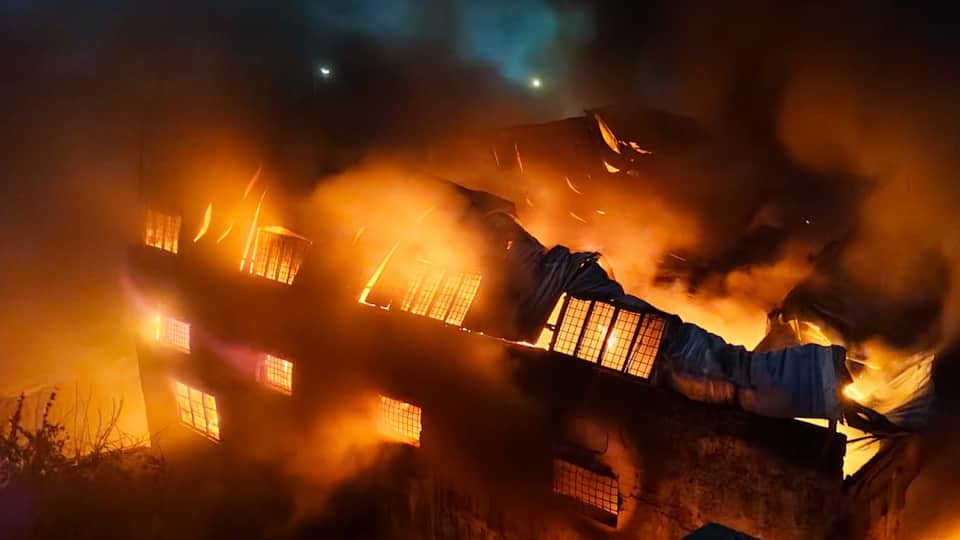Massive fire at a candle warehouse in Moradabad nearby houses evacuated