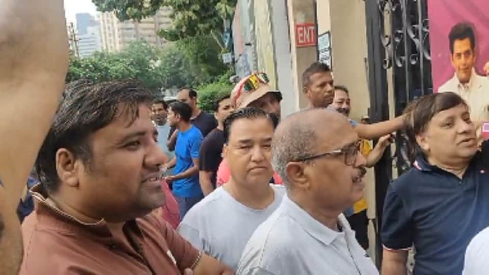 People protested against the ban on entry into the stadium