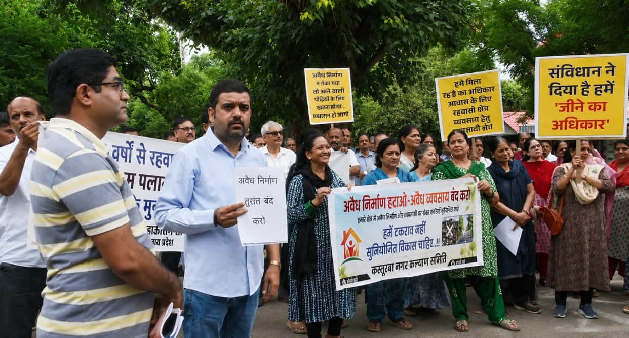 Illegal businesses in residential areas: Bhopal residents take to the streets, demand the Municipal Corporatio
