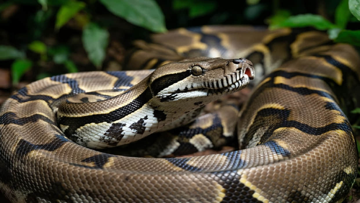 Car crosses over a giant python on the road during rain viral video