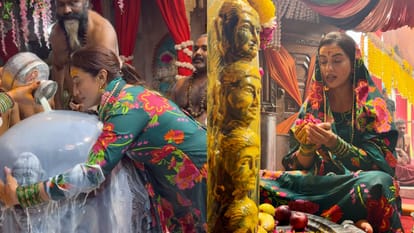 Bhojpuri Actress Akshara singh visited Mahadev temple with her mother Nilima singh on the Sawan First Somwar