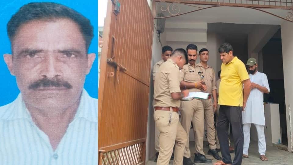 बालेंद्र की फाइल फोटो और मौके पर जांच करती पुलिस।