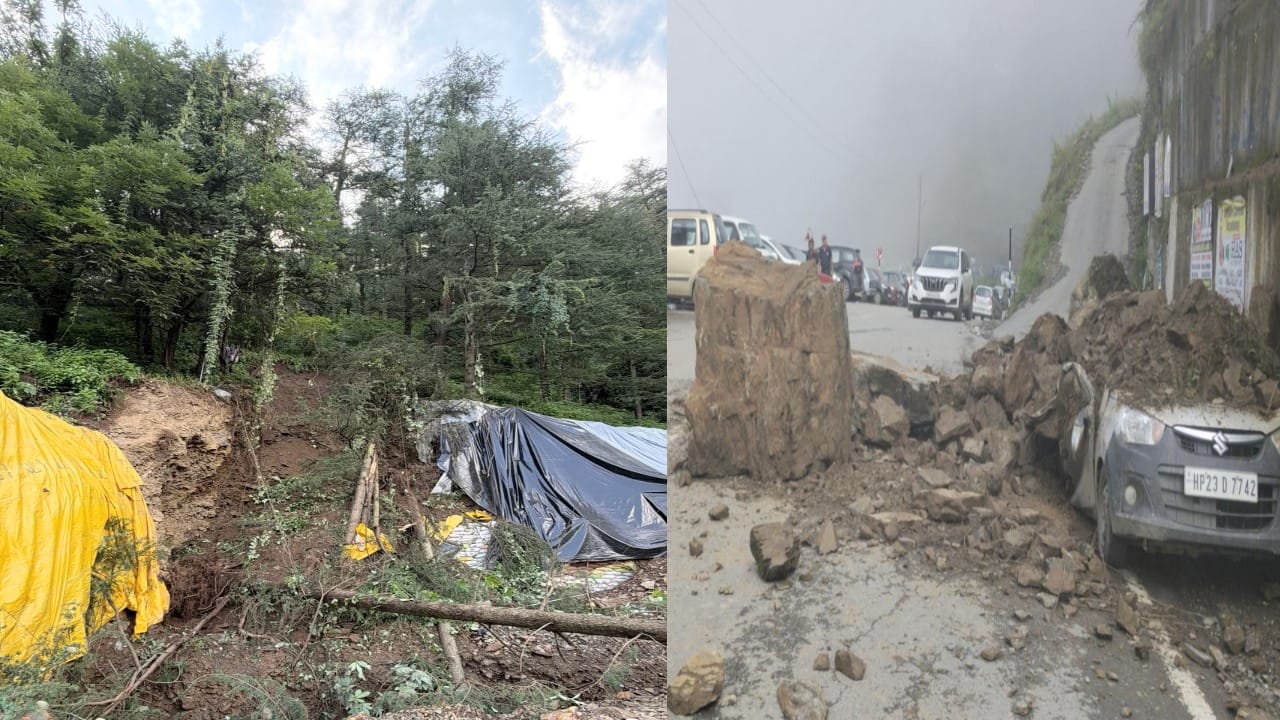 हिमाचल में बारिश से जगह-जगह भूस्खलन।