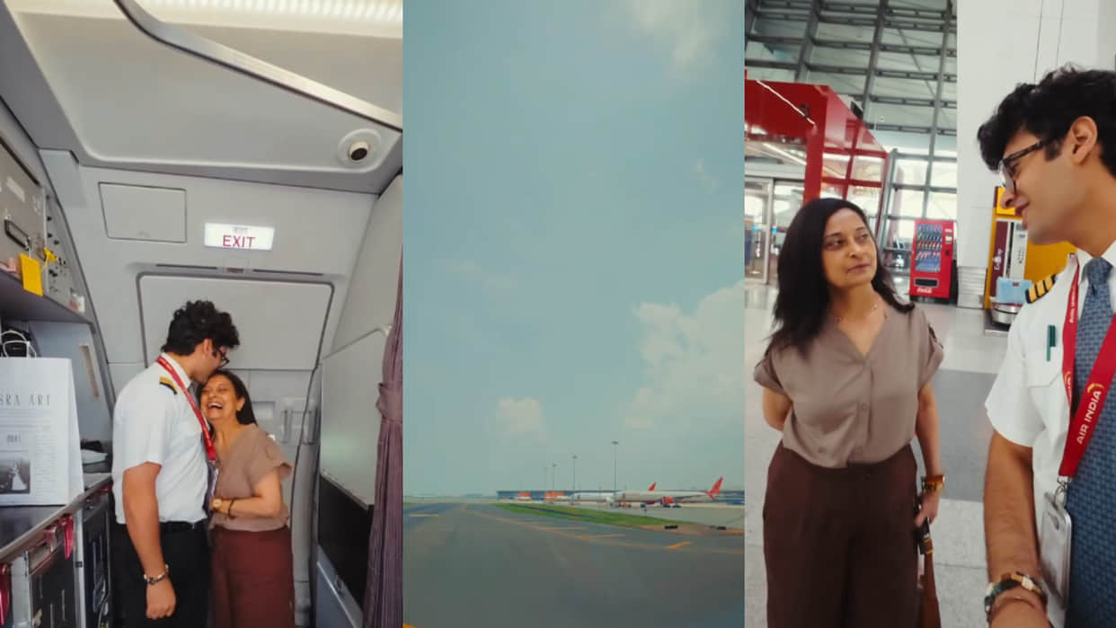Pilot son flew his mother for the first time on a flight emotional video goes viral on social media