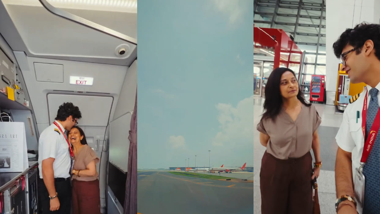 Pilot son flew his mother for the first time on a flight emotional video goes viral on social media