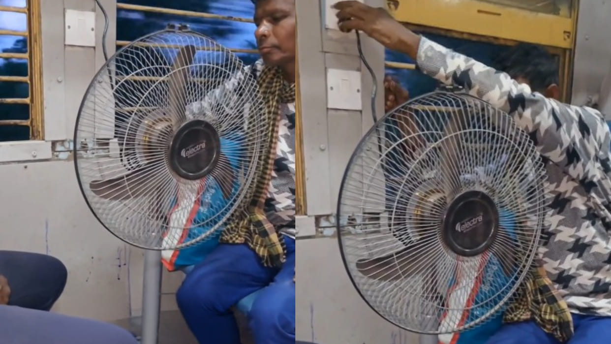 Man is seen trying to plug fan into the train charging socket in general compartment viral video
