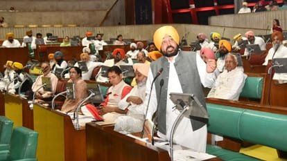 सदन को संबोधित करते सीएम मान