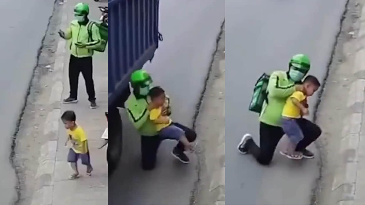 Delivery boy saves child from speeding truck video goes viral on social media