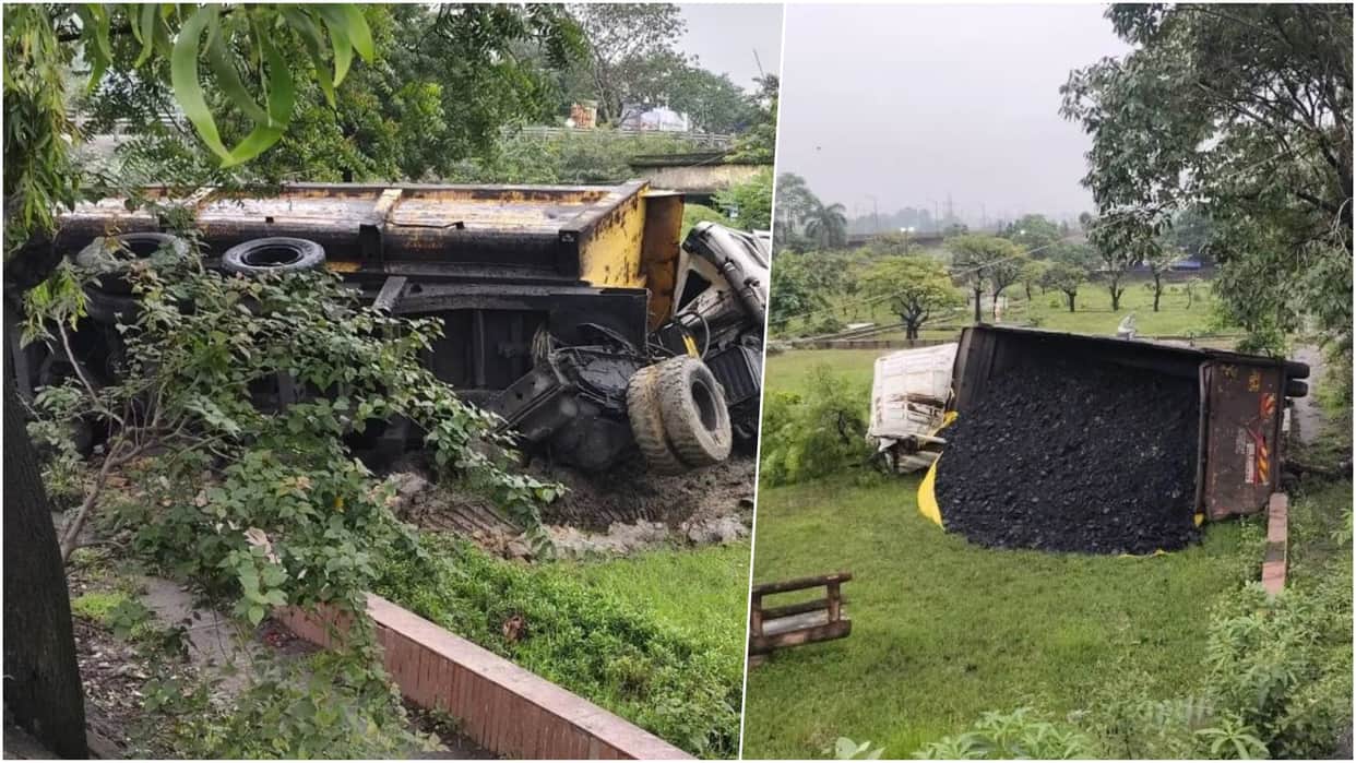 Korba News: Coal-Laden Trailer Crashes Into Garden After Driver Dozes Off, Major Mishap Averted