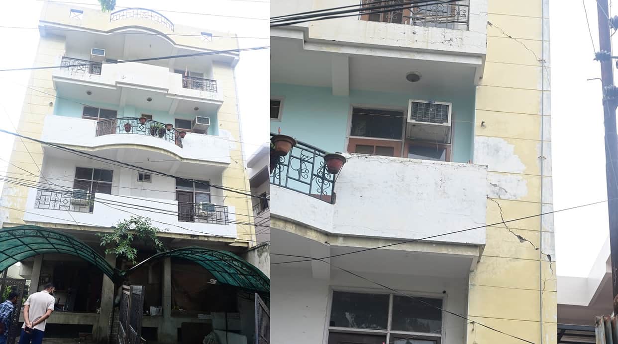 Kanpur Sound like the ocean heard parking area suddenly caves in building tilts by three inches