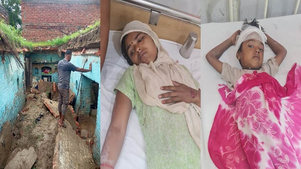 Roof of mud house collapses due to rain in Firozabad six injured