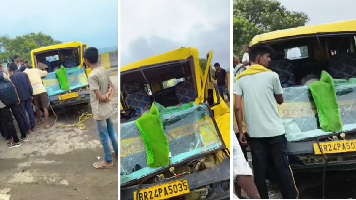 भोजपुर में बड़ा हादसा टला: स्कूल वैन को बालू लदे ट्रक ने मारी टक्कर, चालक समेत कई बच्चे घायल