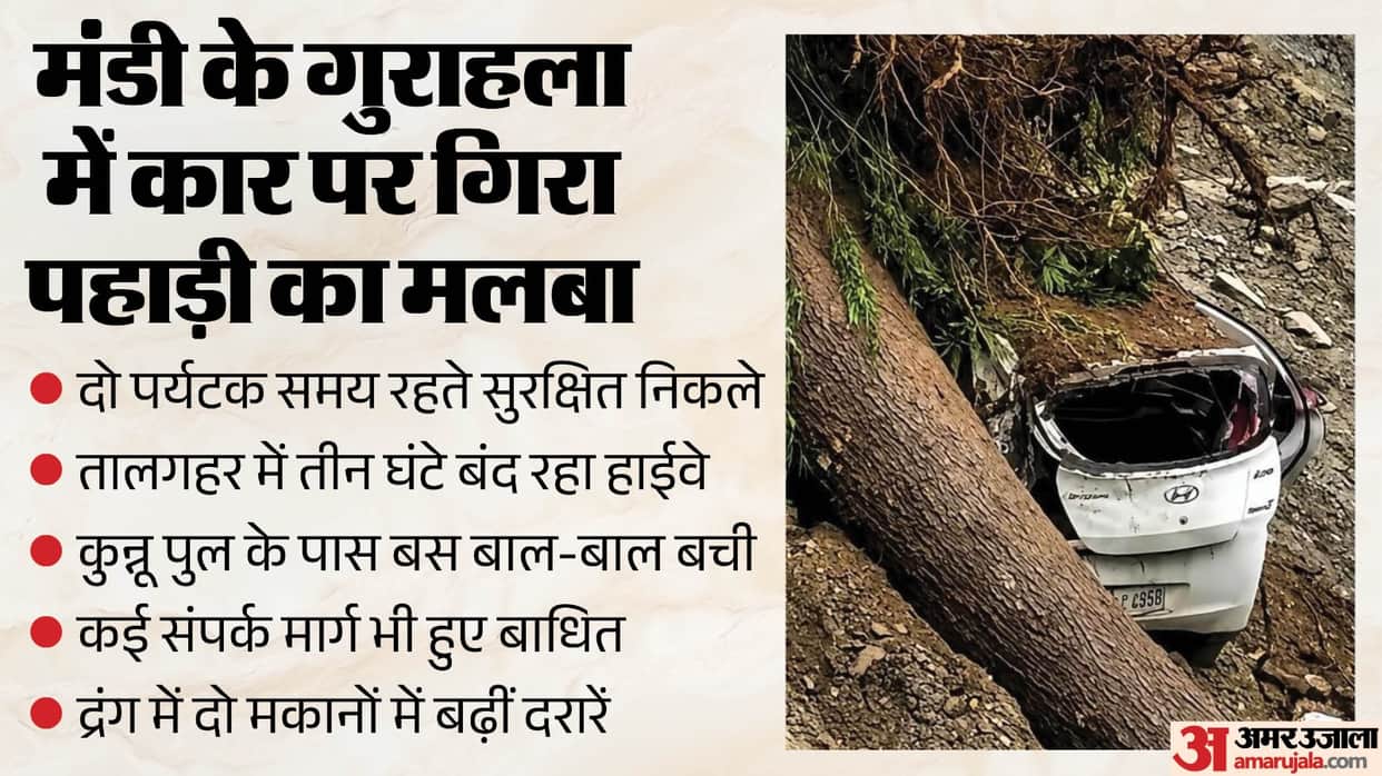 mandi rain gurahala landslide car tourists safe pathankot highway