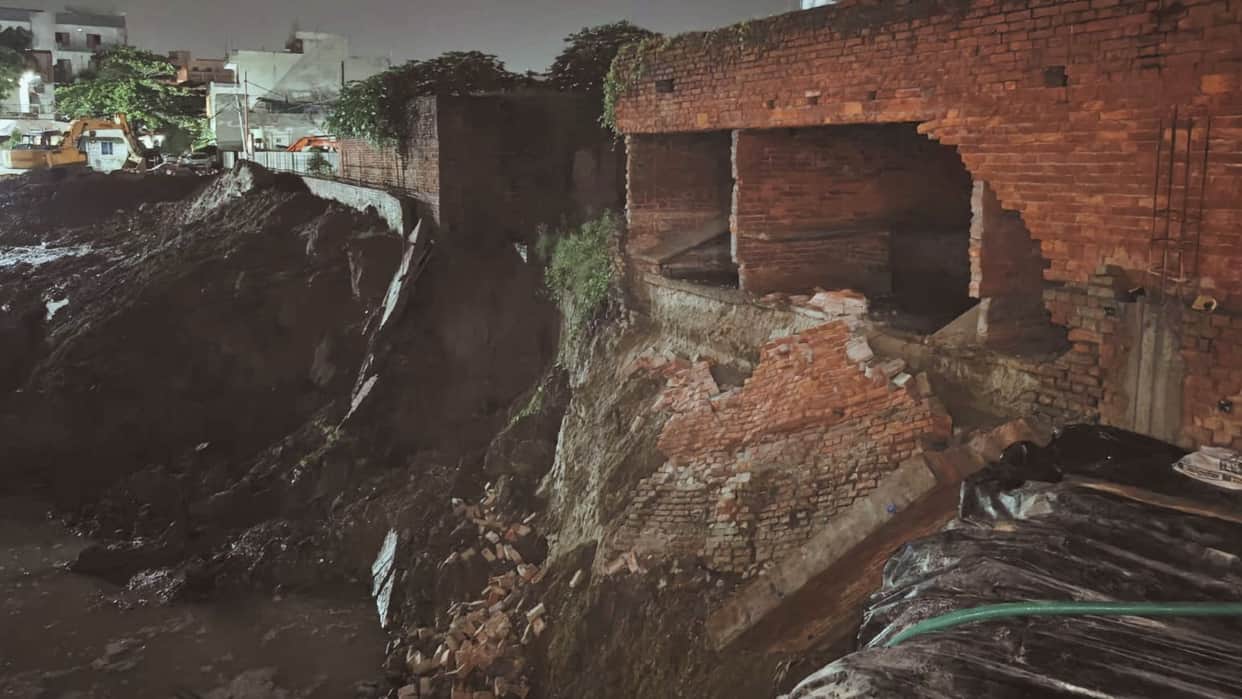 two houses collapsed during excavation work for an apartment complex in Varanasi