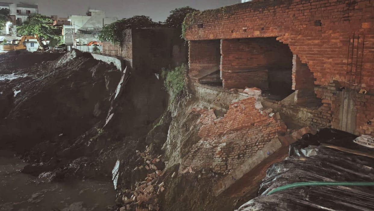 two houses collapsed during excavation work for an apartment complex in Varanasi