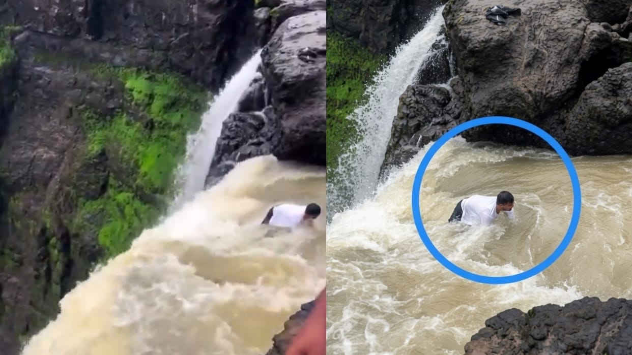 mumbai malshej ghat kalu waterfall selfie accident tourists rescue viral video