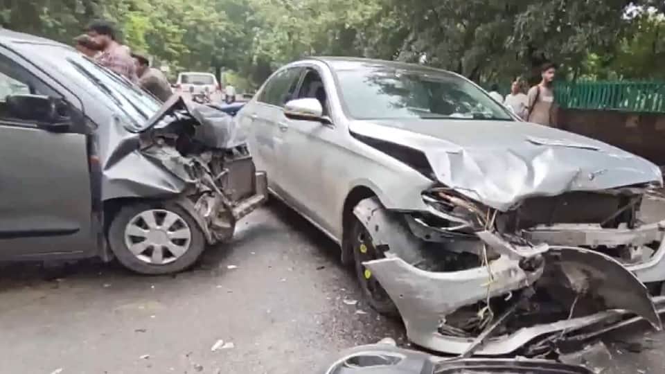 Collision between a Mercedes car and another four-wheeler in Delhi's Narela