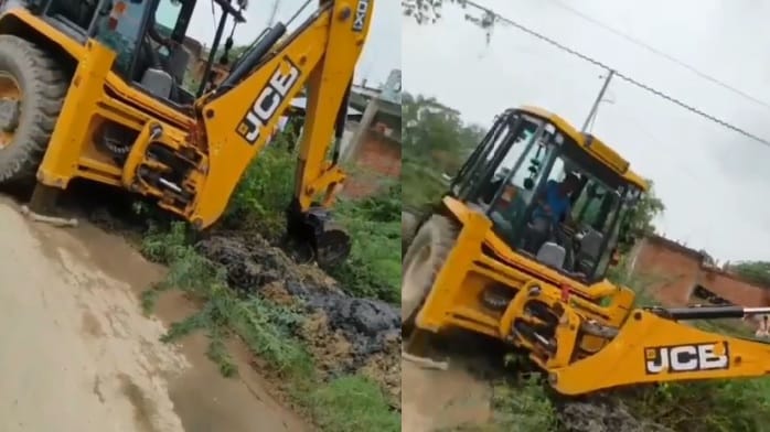 Kanpur Drainage work using a JCB has begun in Tiwaripur villagers will get relief from waterlogging