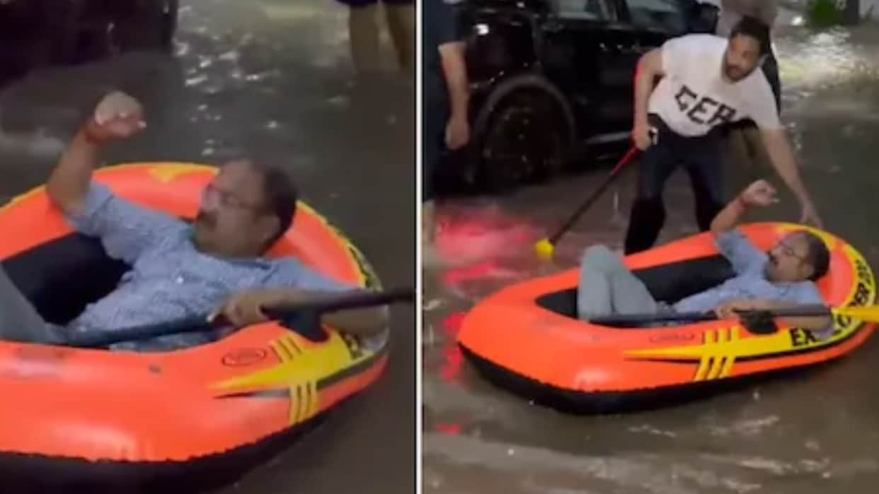 Delhi’s Posh Greater Kailash Turns Into a Water Park as Man Goes Rafting on Flooded Street