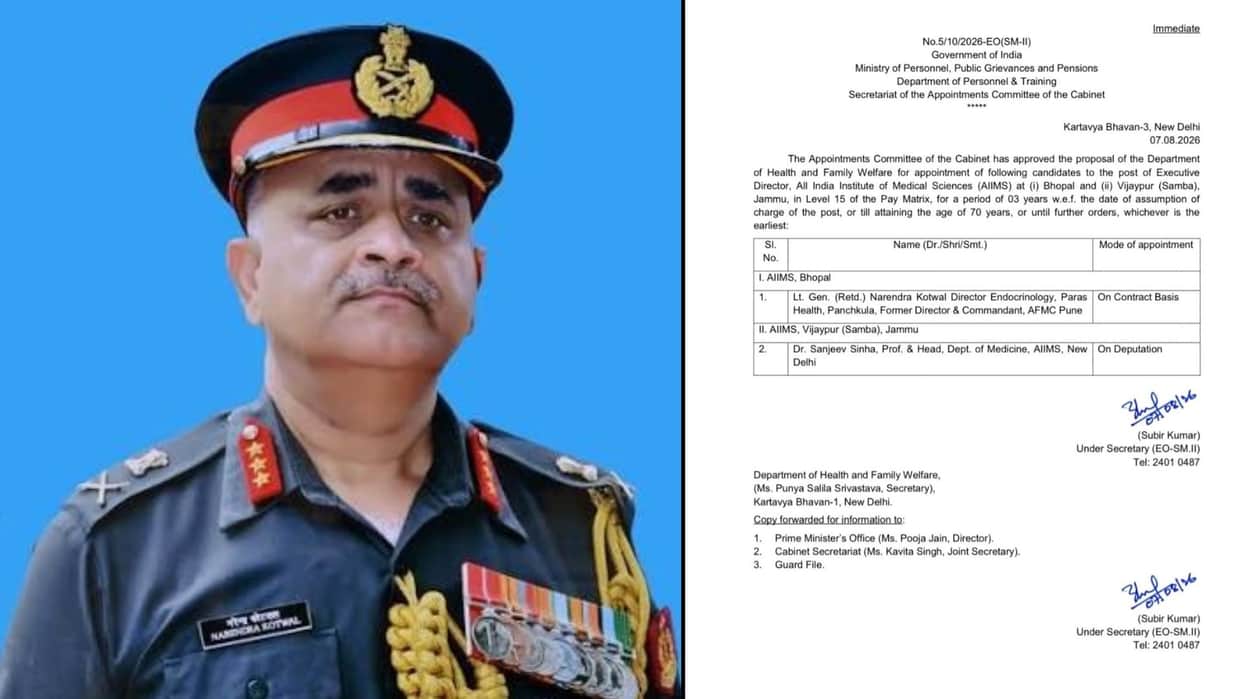 MP News: Retired Lieutenant General Narendra Kotwal appointed as the new Executive Director of AIIMS Bhopal.
