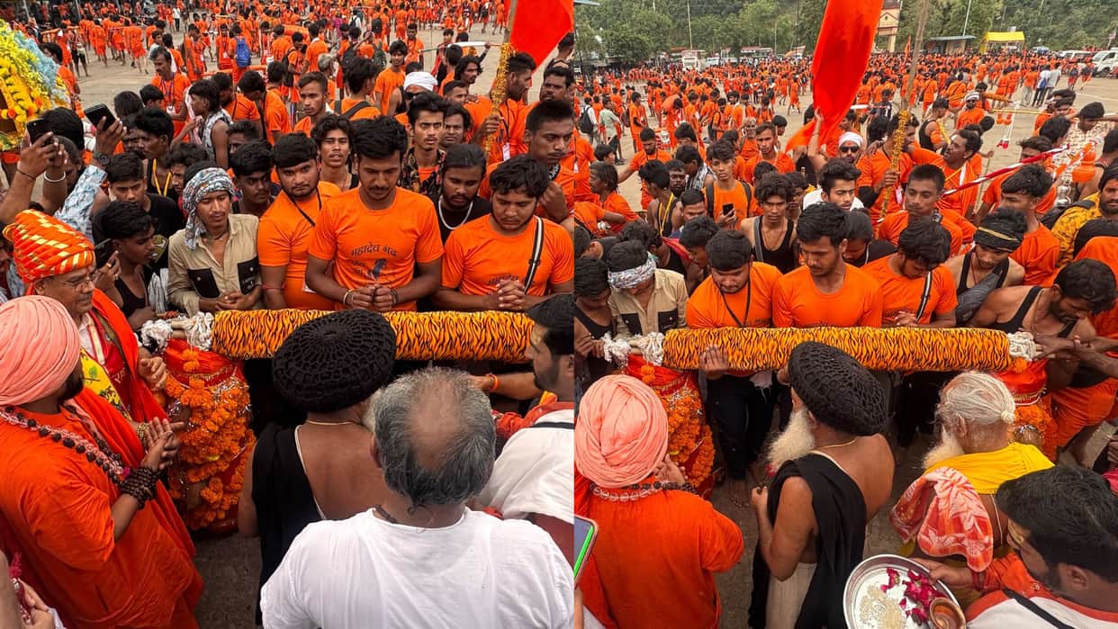 Omkareshwar Kanwariyas Set Off with Slogans of Hindu Rashtra and Hanuman Chalisa Recitation