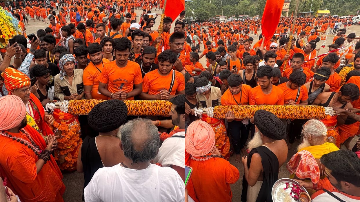 Omkareshwar Kanwariyas Set Off with Slogans of Hindu Rashtra and Hanuman Chalisa Recitation