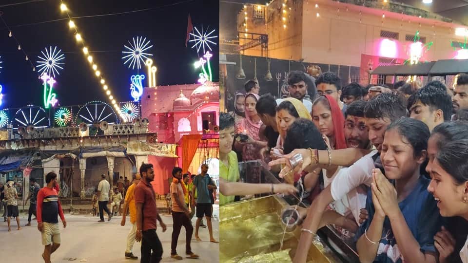 बल्केश्वर मंदिर में शिवभक्तों की भीड़।
