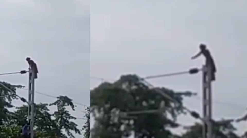 Uttarakhand Kichha News Young woman climbs high tension pole in  rage after lover refuses to marry her