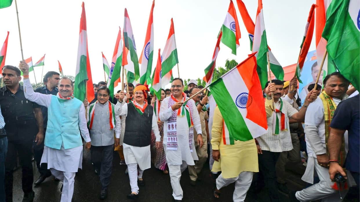 Tiranga Yatra' held in Jaipur amidst rain JP Nadda says insult to the national anthem will not be tolerated.
