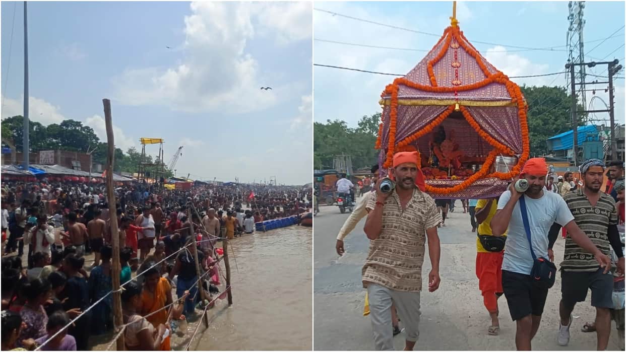 Massive crowds of Kanwariyas thronged the Kachhla Ganga Ghat in Budaun
