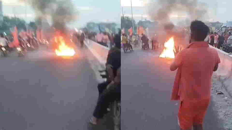 Haridwar Accident near Patanjali Yogpeeth Kanwar pilgrims moving bike catches fire causing chaos on highway