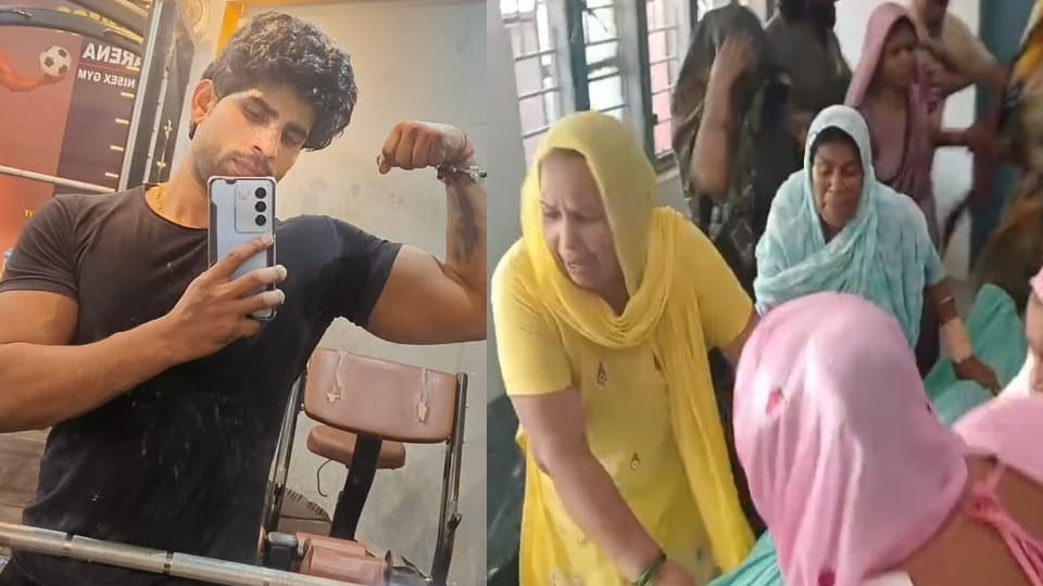 नीरज की फाइल फोटो और विलाप करते परिजन।