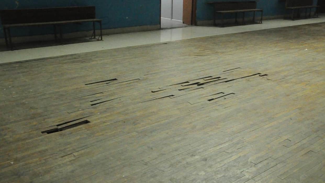 Jhansi: Plywood flooring in BU's indoor stadium is peeling off in places