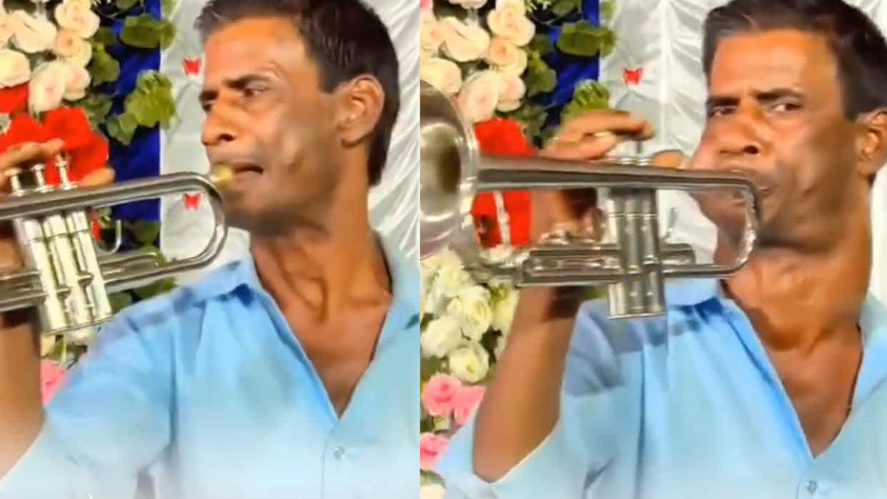 Man playing trumpet at a wedding heart touching video goes viral on social media