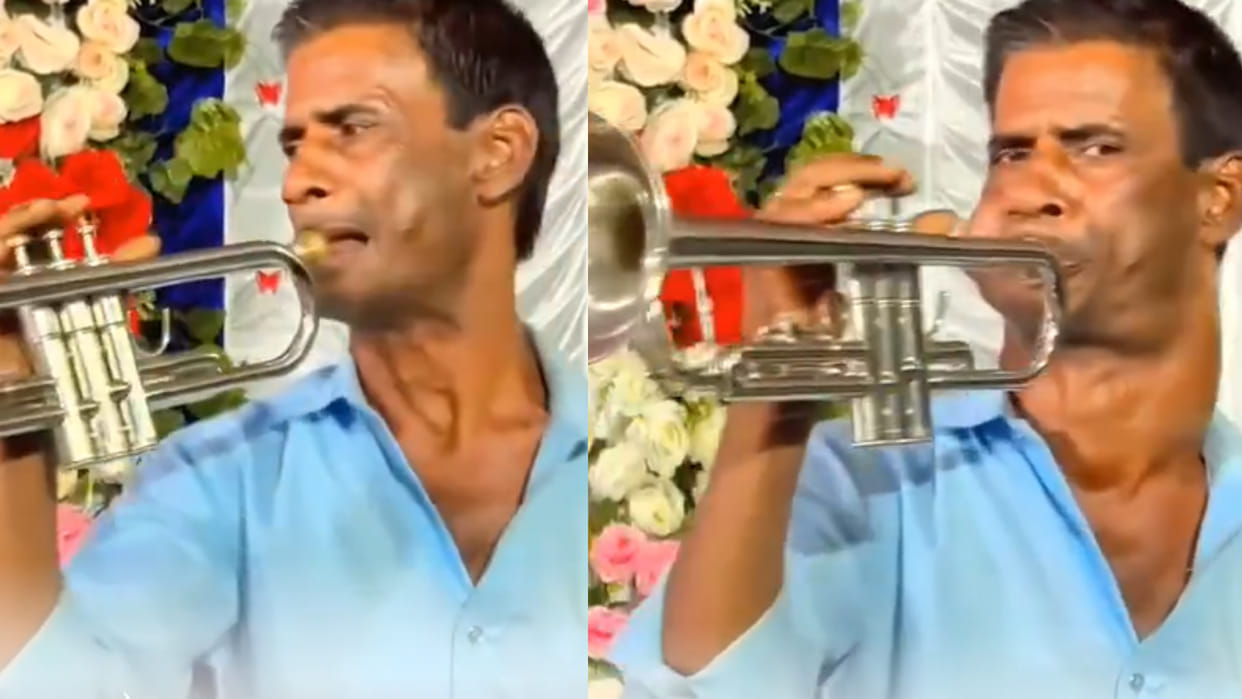 Man playing trumpet at a wedding heart touching video goes viral on social media