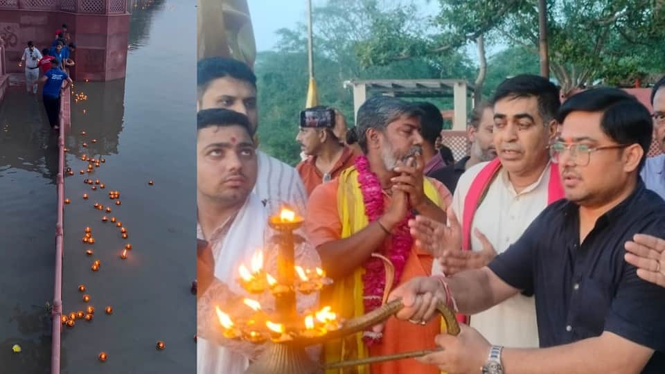 Lamps were lit at Kailash Ghat in memory of martyrs under  Maa Tujhe Pranam program
