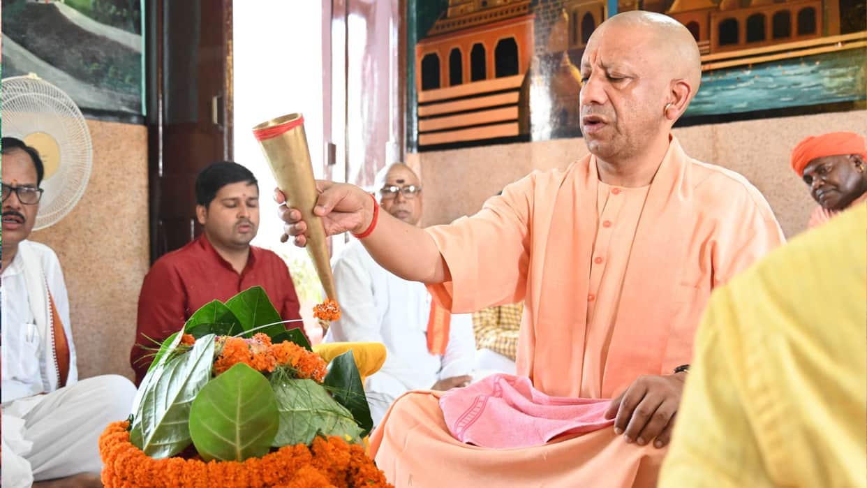 CM Yogi performed Rudrabhishek at Gorakhnath Temple in Gorakhpur and offered prayers.