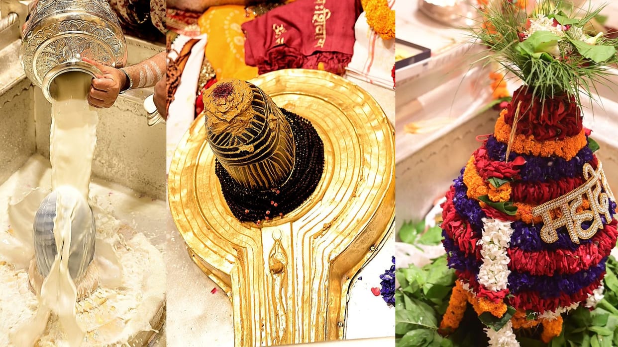 Sawan First-ever ceremonial procession Shiva and Gauri ritual anointing of Baba with water rivers five wells