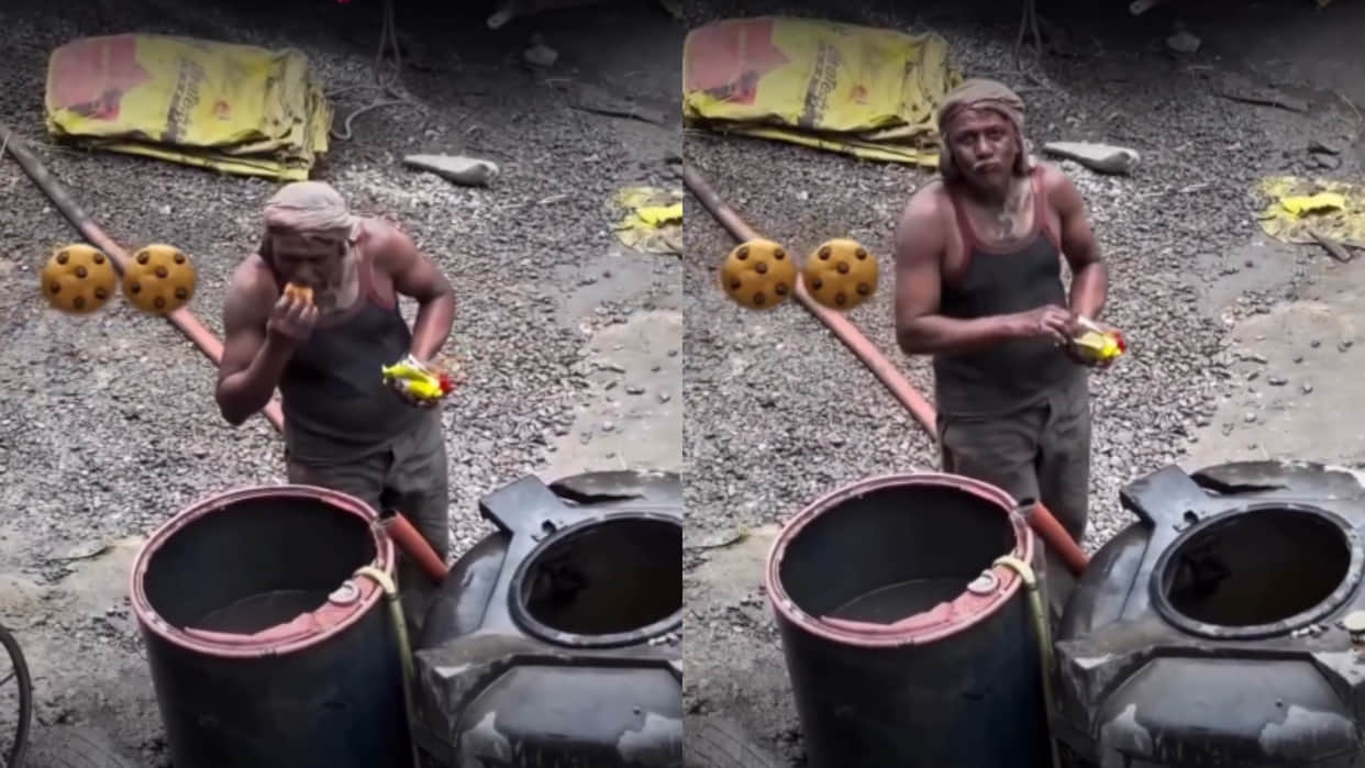 Labourer was eating biscuits soaked in water emotional video goes viral on social media