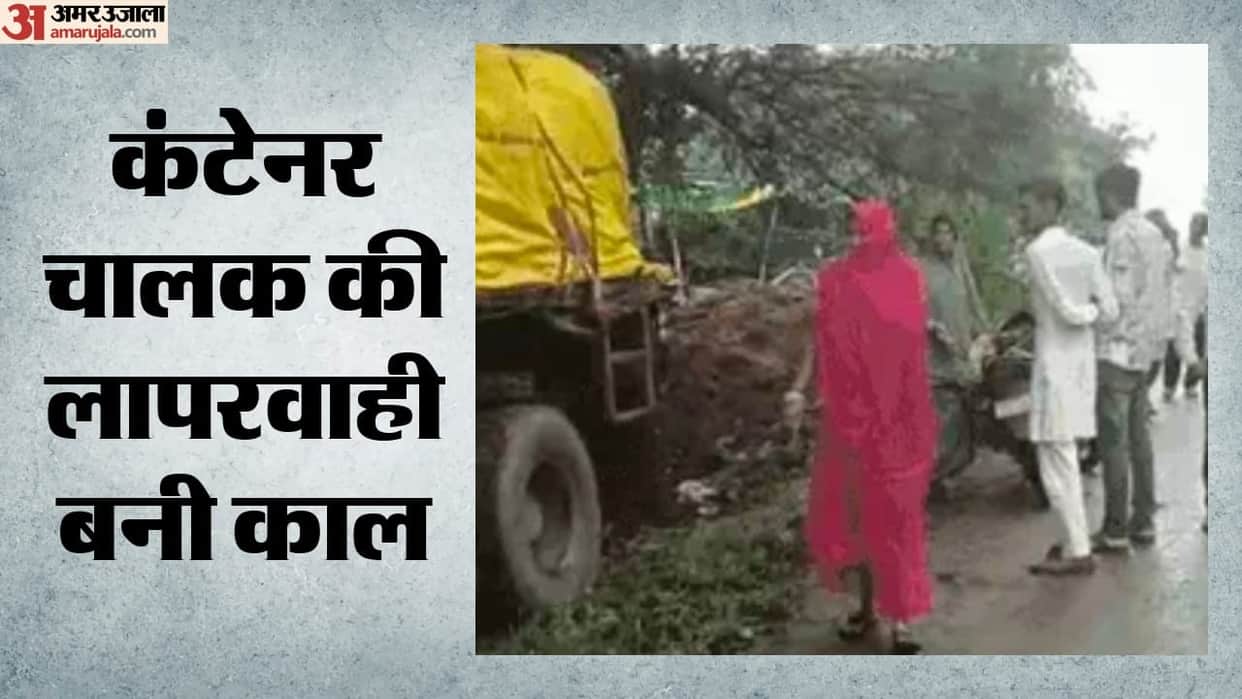 A family returning from a temple was crushed by a container. The bike riders were dragged for 100 feet