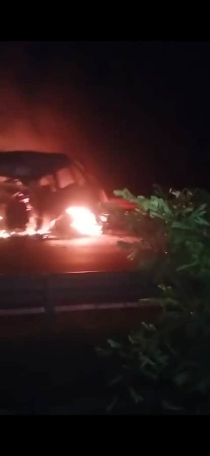 Auraiya-Bundelkhand-Expressway-Dumper-Collision-Fire-Driver-Injured