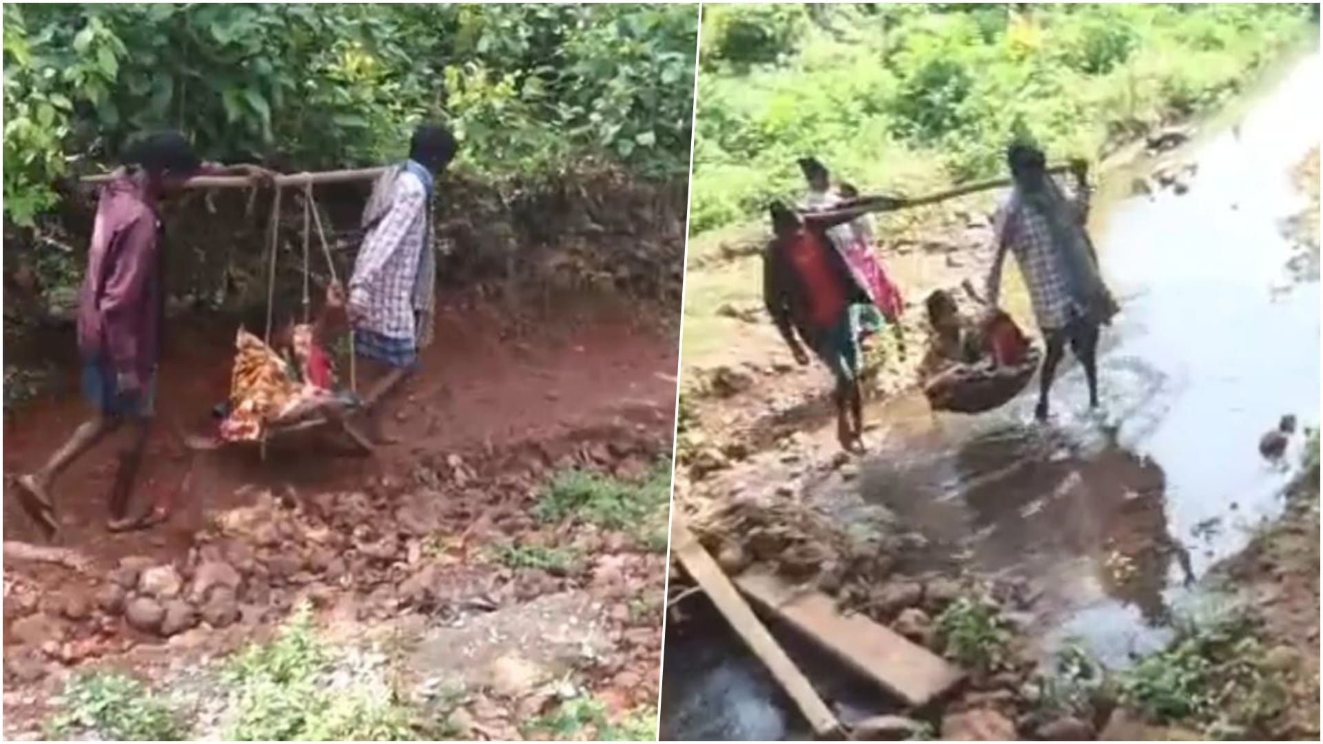 झलगी में मरीज को ले जाते ग्रामीण